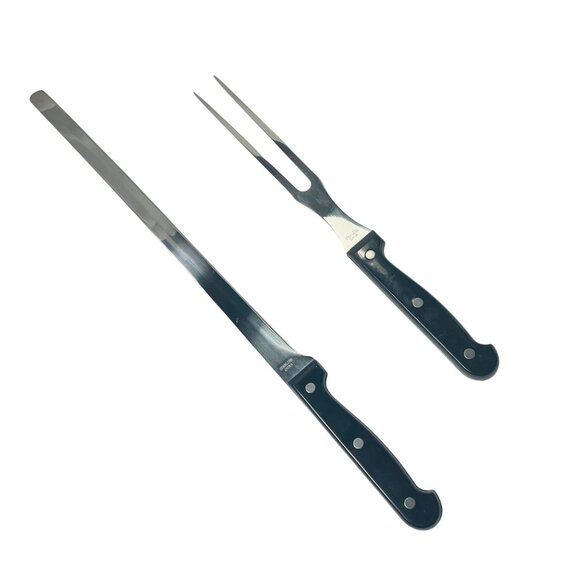 Showtime Six Star+ Carving Knife & Fork Set Stainless Steel Black Handles #2 &12 - Picture 5 of 10